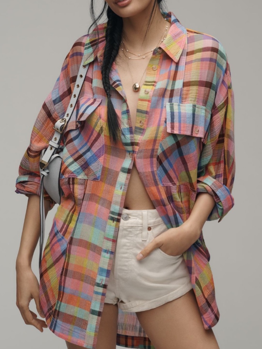 Anthropologie: Plaid Button-Up Shirt - Pink Pattern
